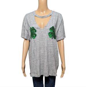 PINK Victoria's Secret Shamrock Sequin T-Shirt L